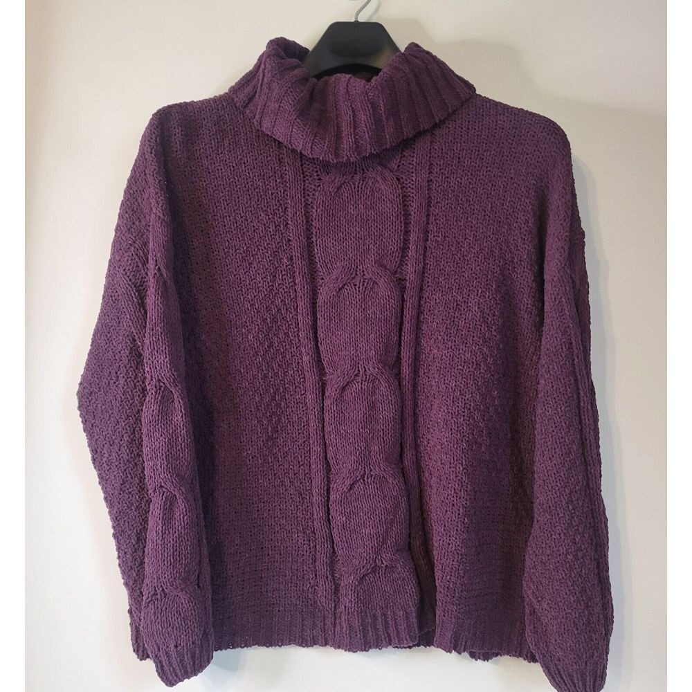 Seven7 Purple Cowl neck Chunky Cable Knit‎ Sweater Oversized Winter Pullover new